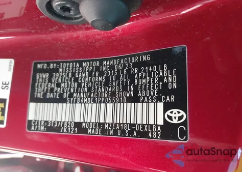 2023 Toyota Corolla Le z USA, uszkodzony, nr VIN 5YFB4MDE1PP055910